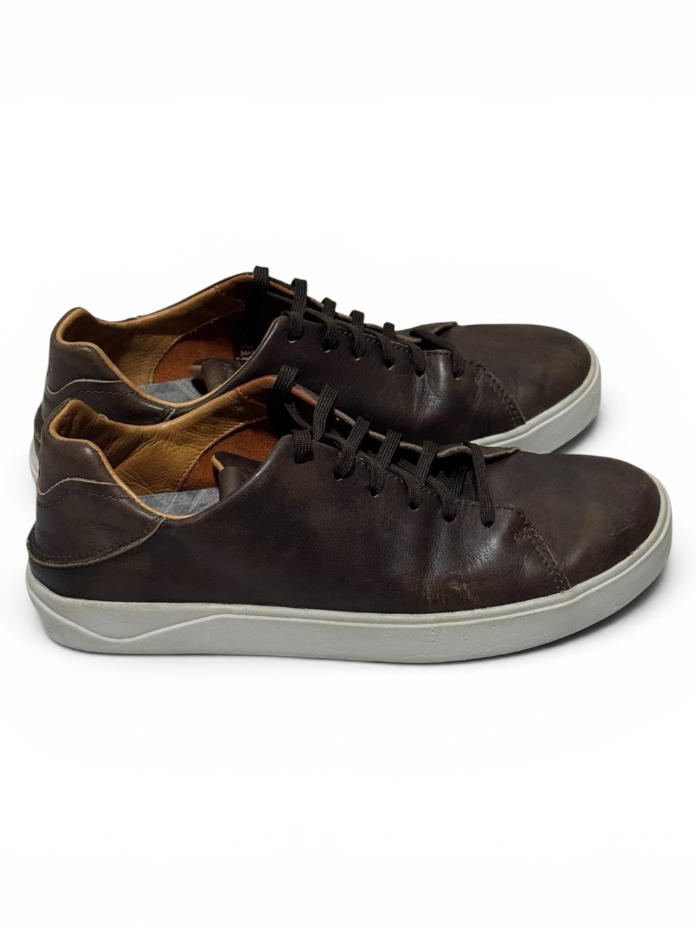 OluKai Lae‘ahi Lī ‘Ili Men's Leather Sneakers Dark Java Brown Sz 8.5